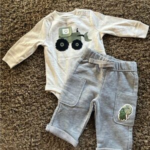 Gray Tractor Baby Outfit Set